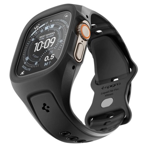 Pasek z obudową Spigen Liquid Air Pro + Szkło hartowane 9H na Apple Watch Ultra 49 mm - czarny