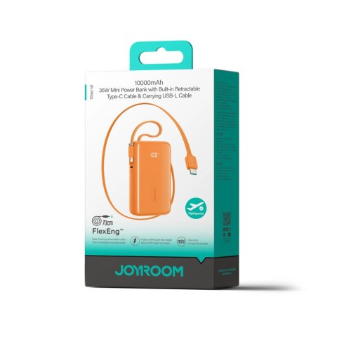 Powerbank Joyroom JR-PR2 35W 10000mAh z wbudowanymi kablami USB-C i Lightning - pomarańczowy