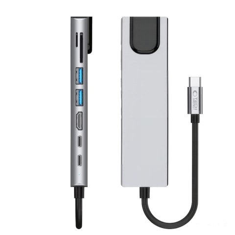 TECH-PROTECT HB09 HUB ADAPTER 8IN1 TYPE-C + USB-A3.0 + USB-C3.0 + HDMI 4K 60HZ + SD/TF + PD100W + RJ45 1000MB/S SPACE GREY