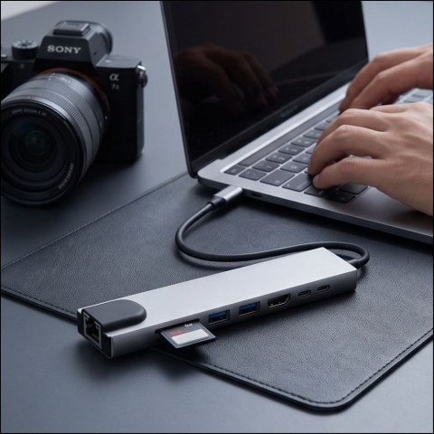 TECH-PROTECT HB09 HUB ADAPTER 8IN1 TYPE-C + USB-A3.0 + USB-C3.0 + HDMI 4K 60HZ + SD/TF + PD100W + RJ45 1000MB/S SPACE GREY