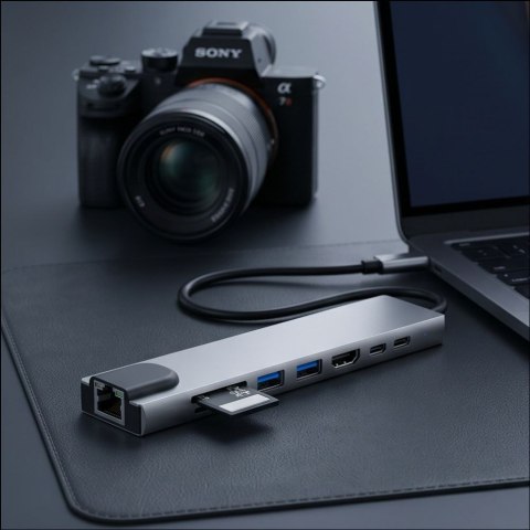 TECH-PROTECT HB09 HUB ADAPTER 8IN1 TYPE-C + USB-A3.0 + USB-C3.0 + HDMI 4K 60HZ + SD/TF + PD100W + RJ45 1000MB/S SPACE GREY