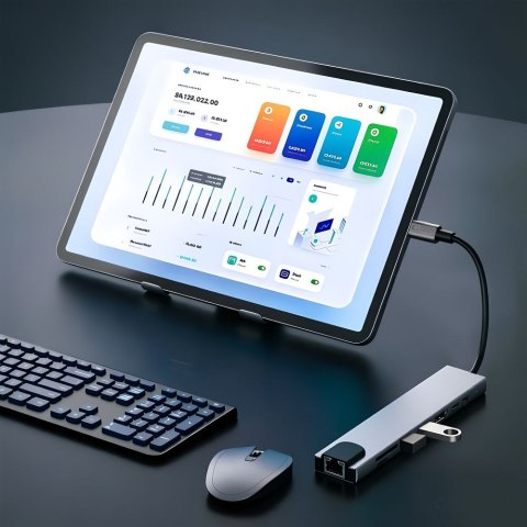 TECH-PROTECT HB09 HUB ADAPTER 8IN1 TYPE-C + USB-A3.0 + USB-C3.0 + HDMI 4K 60HZ + SD/TF + PD100W + RJ45 1000MB/S SPACE GREY