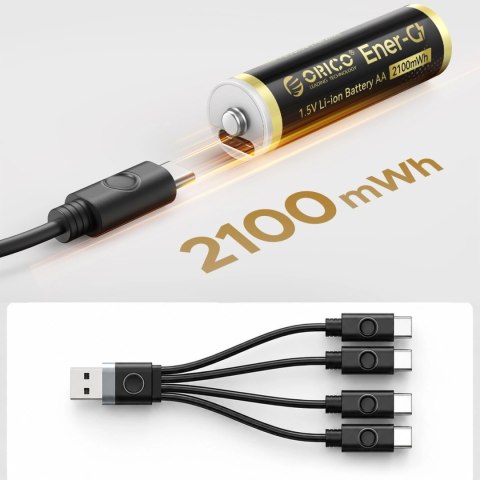 Bateria litowa Orico Ener-G EG5C 1,5 V 2100mWh akumulator AA USB-C z kablem ładującym 4 szt.