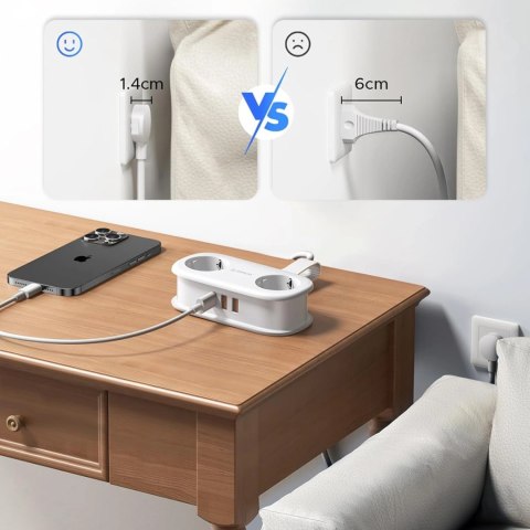 Listwa zasilająca Orico AP3 20W GaN 5w1 2x AC + 2x USB-A + 1x USB-C - biała