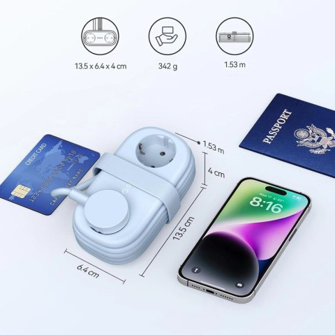 Listwa zasilająca Orico AP3 20W GaN 5w1 2x AC + 2x USB-A + 1x USB-C - niebieska