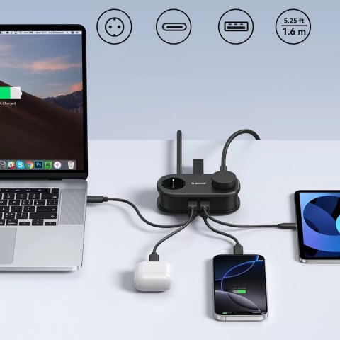 Listwa zasilająca Orico AP3 65W GaN 6w1 2x AC + 2x USB-A + 2x USB-C - czarna