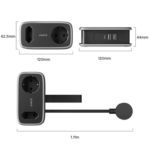 Listwa zasilająca Orico APP 15.5W 5w1 2x AC + 2x USB-A + 1x USB-C - czarna