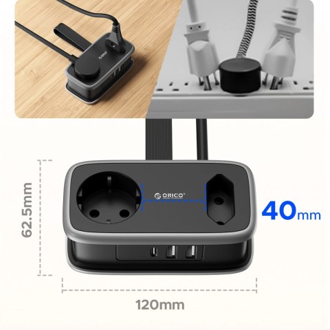 Listwa zasilająca Orico APP 15.5W 5w1 2x AC + 2x USB-A + 1x USB-C - czarna