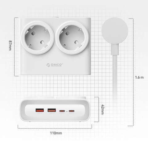 Listwa zasilająca Orico PDC25 25W 6w1 2x AC + 2x USB-A + 2x USB-C - biała