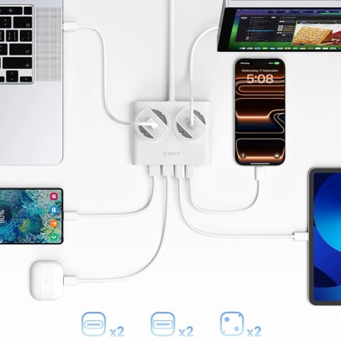Listwa zasilająca Orico PDC25 25W 6w1 2x AC + 2x USB-A + 2x USB-C - biała