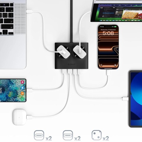 Listwa zasilająca Orico PDC25 25W 6w1 2x AC + 2x USB-A + 2x USB-C - czarna