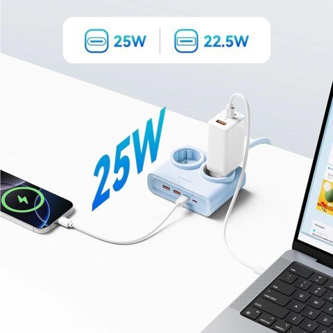 Listwa zasilająca Orico PDC25 25W 6w1 2x AC + 2x USB-A + 2x USB-C - niebieska