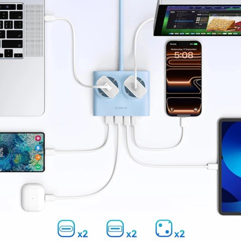 Listwa zasilająca Orico PDC25 25W 6w1 2x AC + 2x USB-A + 2x USB-C - niebieska