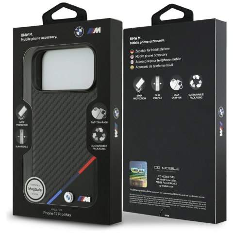 Etui BMW M Carbon Tricolor Line MagSafe na iPhone 17 Pro Max - czarne