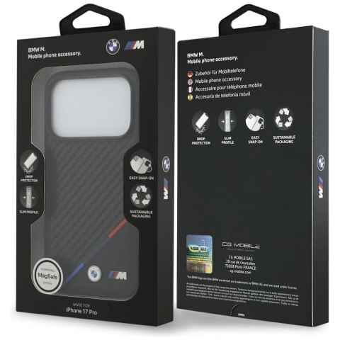 Etui BMW M Carbon Tricolor Line MagSafe na iPhone 17 Pro - czarne