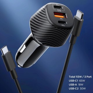 Ładowarka samochodowa Spigen Essential EV1133 3-porty - czarna