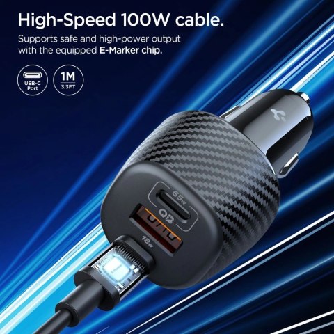 Ładowarka samochodowa Spigen Essential EV1133 3-porty - czarna