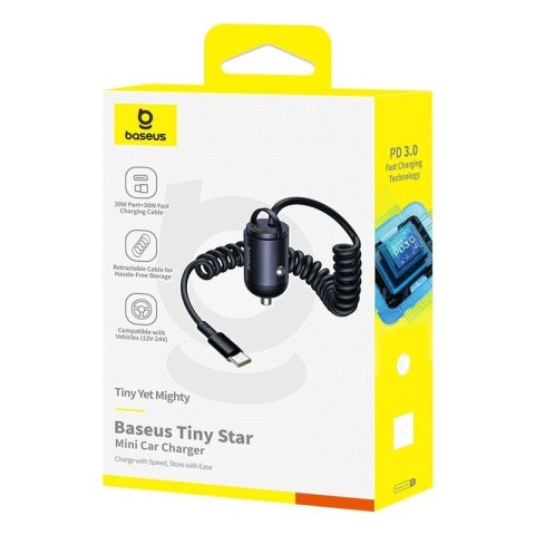 Baseus Mini ładowarka samochodowa Tiny Star (w zestawie kabel C+C) 30W czarna