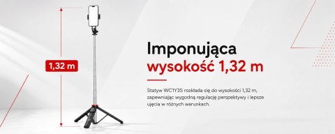 Selfie stick WC1Y3S teleskopowy tripod 1.3m z uchwytem na telefon - czarny