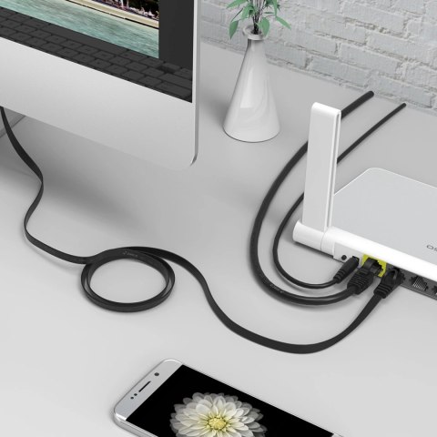 Kabel sieciowy Ethernet Orico PUG-C7B CAT7 10Gbps RJ45 internetowy LAN płaski 1 m - czarny