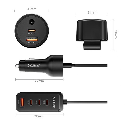 Ładowarka samochodowa ORICO ChargeClip 90W 2A4C Back Clip Multi-Port Car Charger