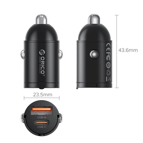 Ładowarka samochodowa ORICO MiniRing 30W 1A1C Metal Car Charger with Handle