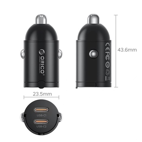 Ładowarka samochodowa ORICO MiniRing 30W Dual USB-C Zinc Alloy Car Charger
