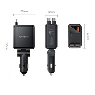 Ładowarka samochodowa ORICO Twin Reach 45W 1A3C Dual Retractable Car Charger