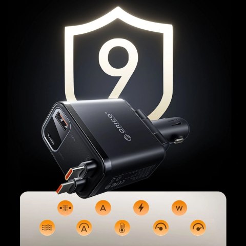 Ładowarka samochodowa ORICO Twin Reach 45W 1A3C Dual Retractable Car Charger
