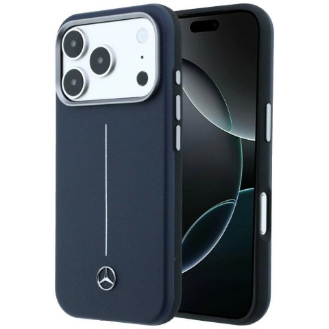 Etui Mercedes Leather Semi Wrap Iconic Line MagSafe na iPhone 17 Pro Max - granatowe