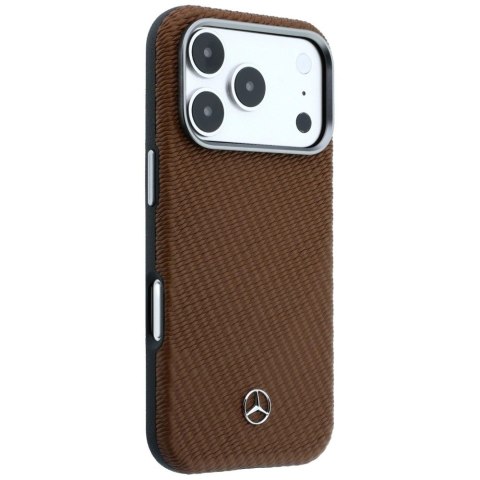 Etui Mercedes Leather Semi Wrap Wood Effect MagSafe na iPhone 17 Pro - brązowe