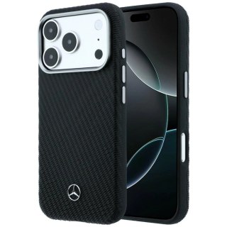 Etui Mercedes Leather Semi Wrap Wood Effect MagSafe na iPhone 17 Pro - czarne