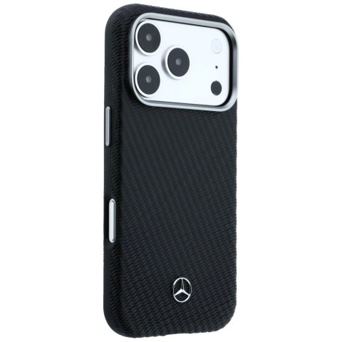 Etui Mercedes Leather Semi Wrap Wood Effect MagSafe na iPhone 17 Pro - czarne