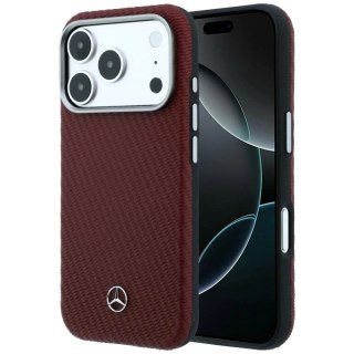Etui Mercedes Leather Semi Wrap Wood Effect MagSafe na iPhone 17 Pro - czerwone