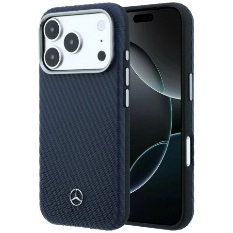 Etui Mercedes Leather Semi Wrap Wood Effect MagSafe na iPhone 17 Pro - granatowe