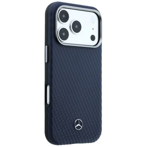 Etui Mercedes Leather Semi Wrap Wood Effect MagSafe na iPhone 17 Pro - granatowe