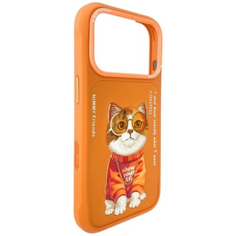 Etui Nimmy Glasses Cool Cat na iPhone 17 Pro - pomarańczowe