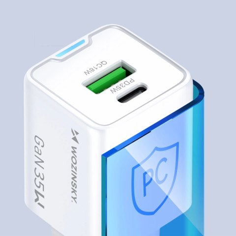 Ładowarka sieciowa Wozinsky WWC-35W GaN USB-A + USB-C - biała