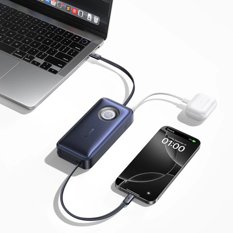 Powerbank Baseus EnerCore CR11 20000mAh 100W ze zwijanym kablami USB-C - czarny