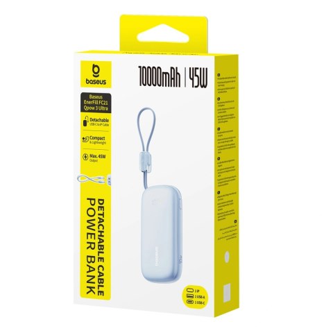 Powerbank Baseus EnerFill FC21 Qpow 3 Ultra 10000mAh 45W z odłączanym kablem USB-C/Lightning - niebieski