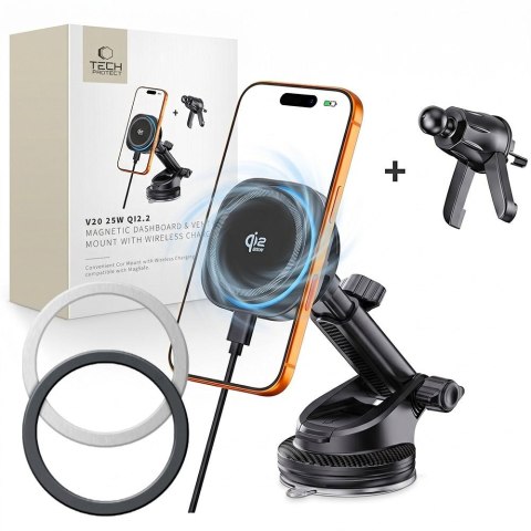 TECH-PROTECT V20 ARCTICBOOST MAGNETIC MAGSAFE DASHBOARD & VENT CAR MOUNT WIRELESS CHARGER 25W QI2.2 BLACK