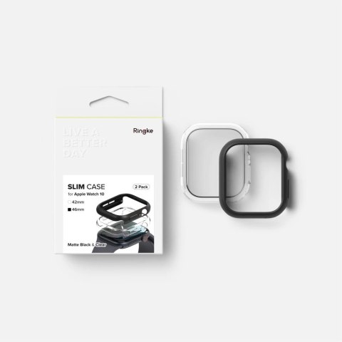 Etui Ringke Slim 2-pack na Apple Watch 10 46 mm - przezroczyste i czarny mat