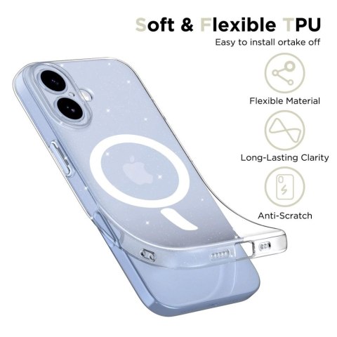 Etui Tech-Protect FlexAir MagSafe na iPhone 17- przezroczysto-brokatowe