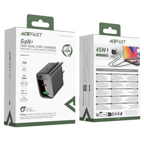 Ładowarka sieciowa Acefast A106 GaN PD 45W USB-C USB-A - czarna