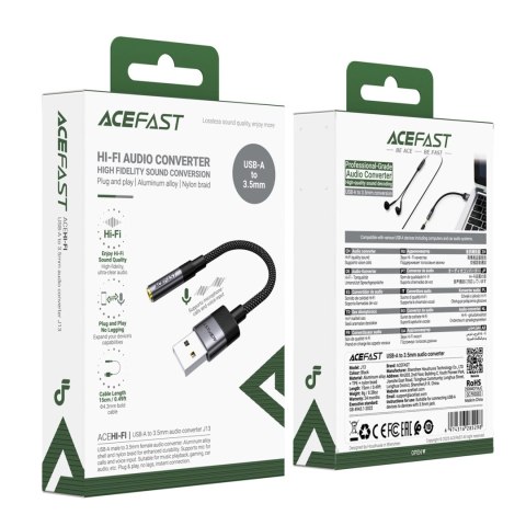 Adapter Acefast J13 USB-A do mini jack 3.5 mm - czarny