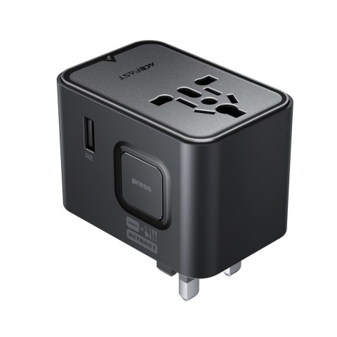 Adapter podróżny Acefast Z8 GaN 45W podróżna ładowarka sieciowa 3x USB-C + 2x USB-A z gniazdkiem AC 2500W - czarna