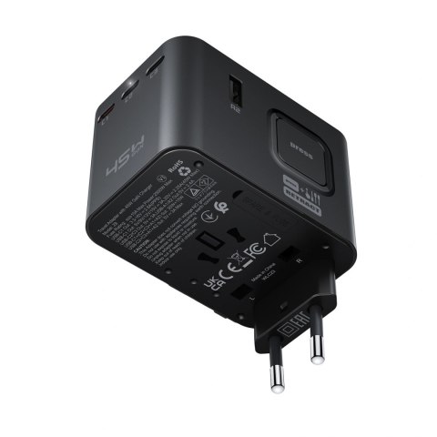 Adapter podróżny Acefast Z8 GaN 45W podróżna ładowarka sieciowa 3x USB-C + 2x USB-A z gniazdkiem AC 2500W - czarna
