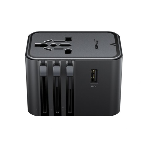 Adapter podróżny Acefast Z8 GaN 45W podróżna ładowarka sieciowa 3x USB-C + 2x USB-A z gniazdkiem AC 2500W - czarna