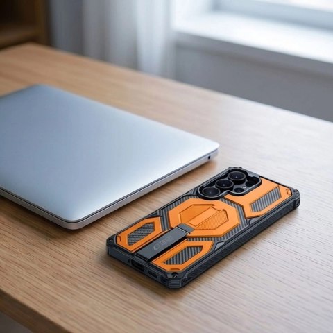 Etui Tech-Protect MagBlast MagSafe + szkło hartowane 2-Pack na Samsung Galaxy S26 Ultra - czarno-pomarańczowe