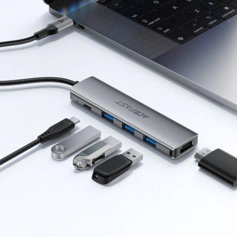 Hub USB Acefast J16 stacja dokująca USB-C 5w1 HDMI 4K 60Hz PD90W - szara